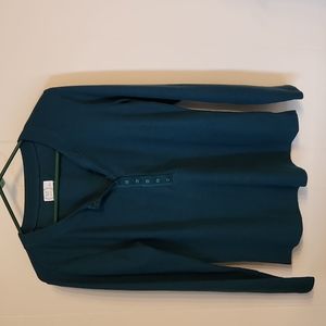 Hunter Green Waffle Button Neck Long Sleeve